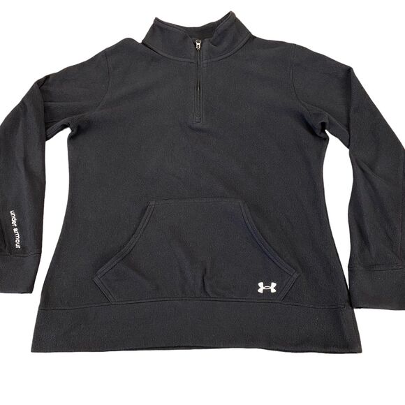 Under armour Sweatshirt Women's Medium Black Fleece Logo Semi Fitted Quarter Zip - Picture 14 of 16